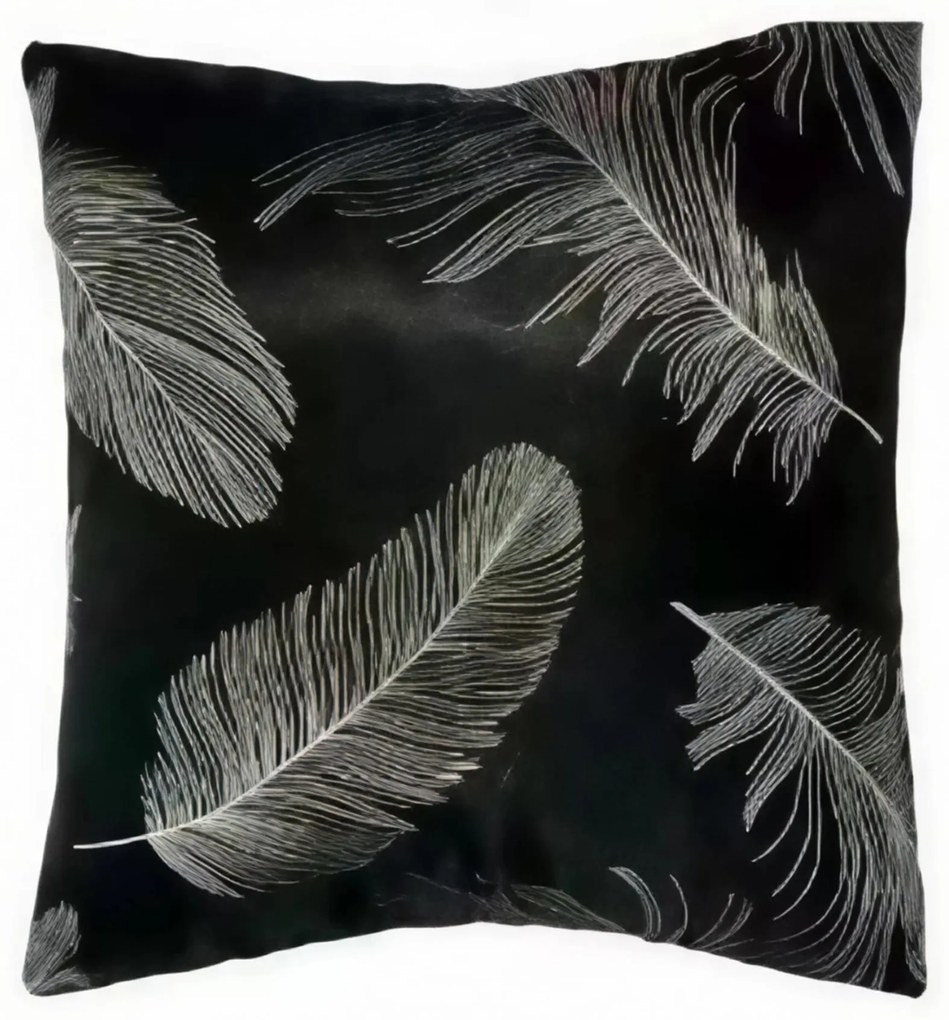 Dekoratív párnahuzat 45x45cm tollak fekete TiaHome