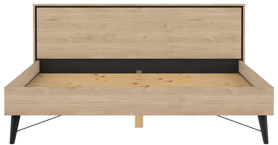Natúr színű franciaágy ágyráccsal 180x200 cm tölgyfa dekorral Ry – Tvilum