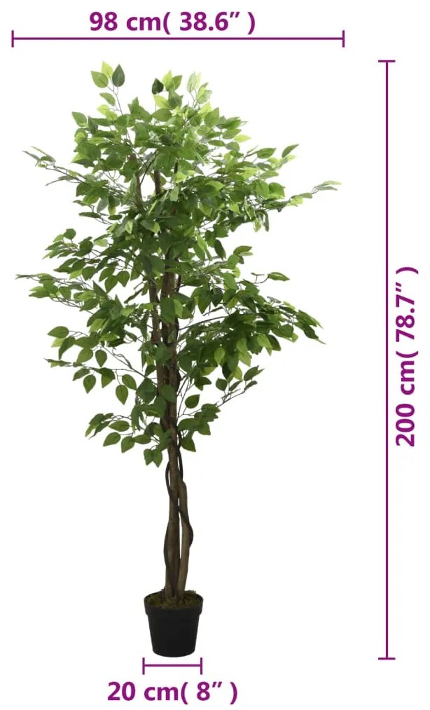 vidaXL zöld mű fikusz fa 1260 levéllel 200 cm