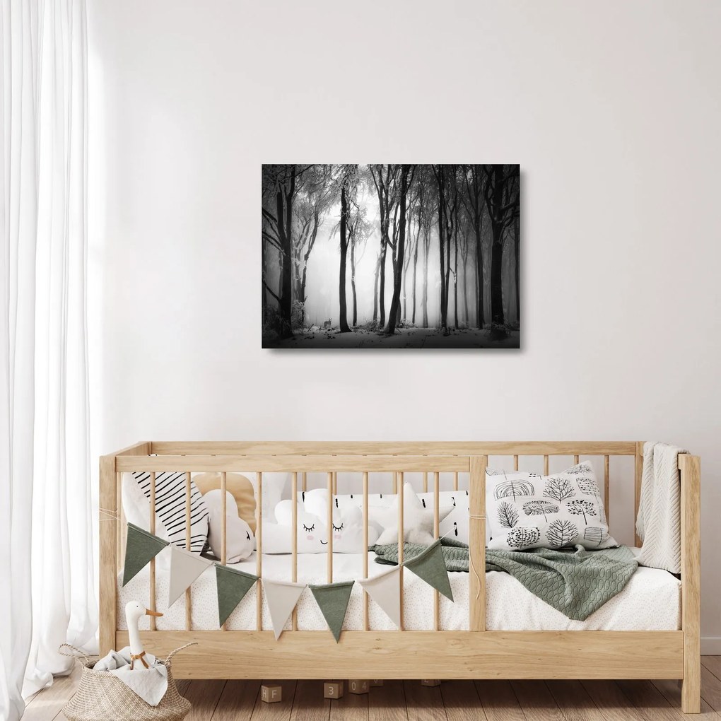 Üveg kép - Farkas a sötét erdőben (70x50 cm)