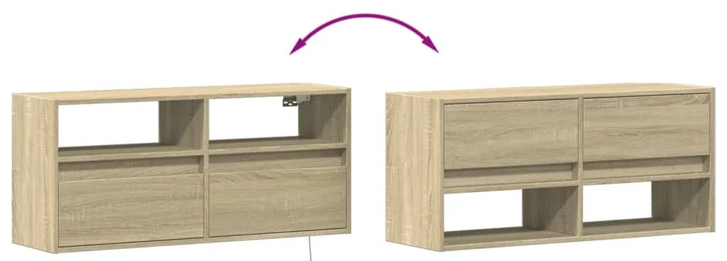 sonoma tölgy színű fali TV-szekrény LED-ekkel 100x31x45 cm