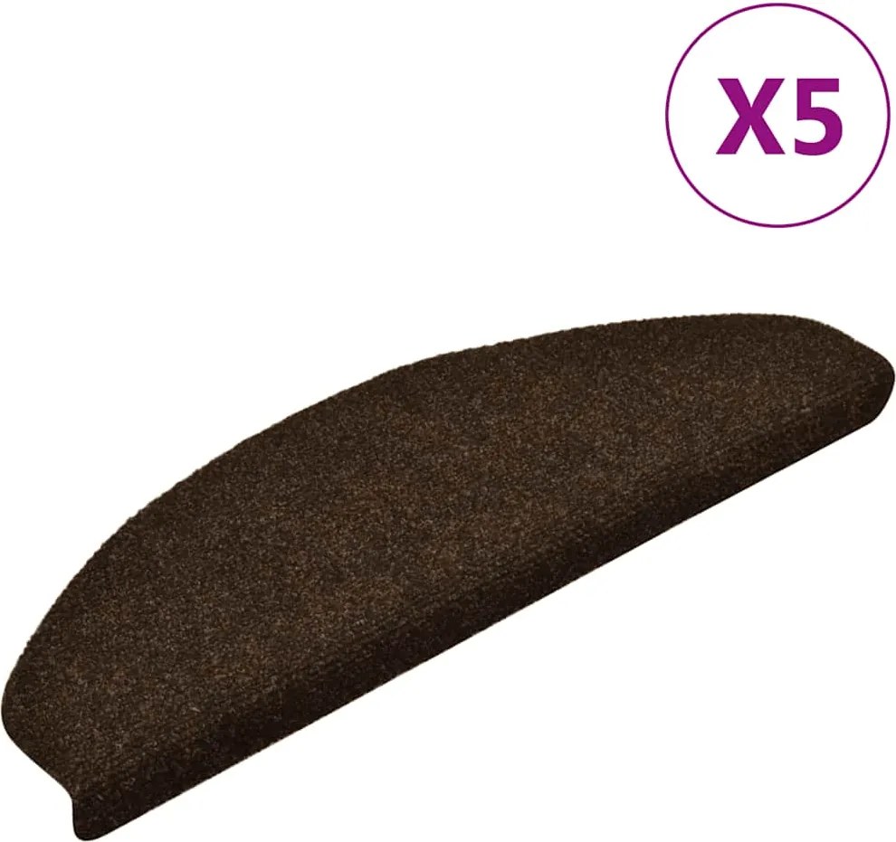vidaXL 5 db öntapadós lépcsőszőnyeg 65 x 21 x 4 cm barna félkör alakú nagy