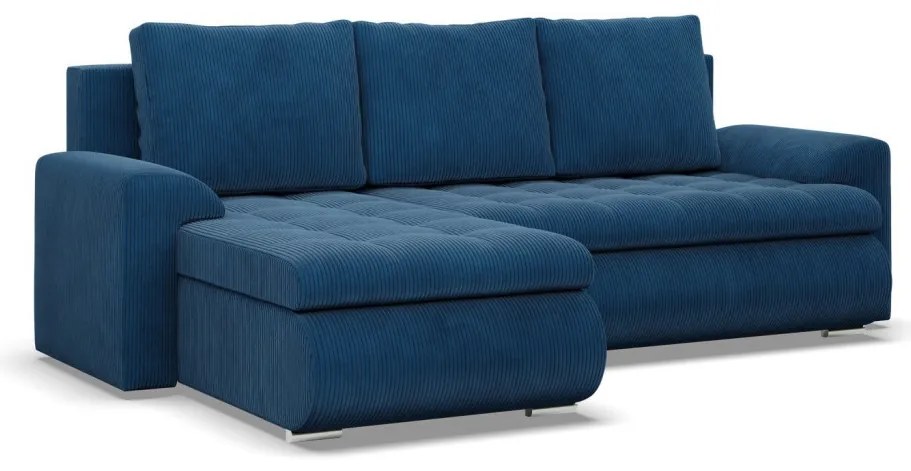 Tokio sarokkanapé, 2 ágyneműtartóval, kordbársony, baloldali, kék