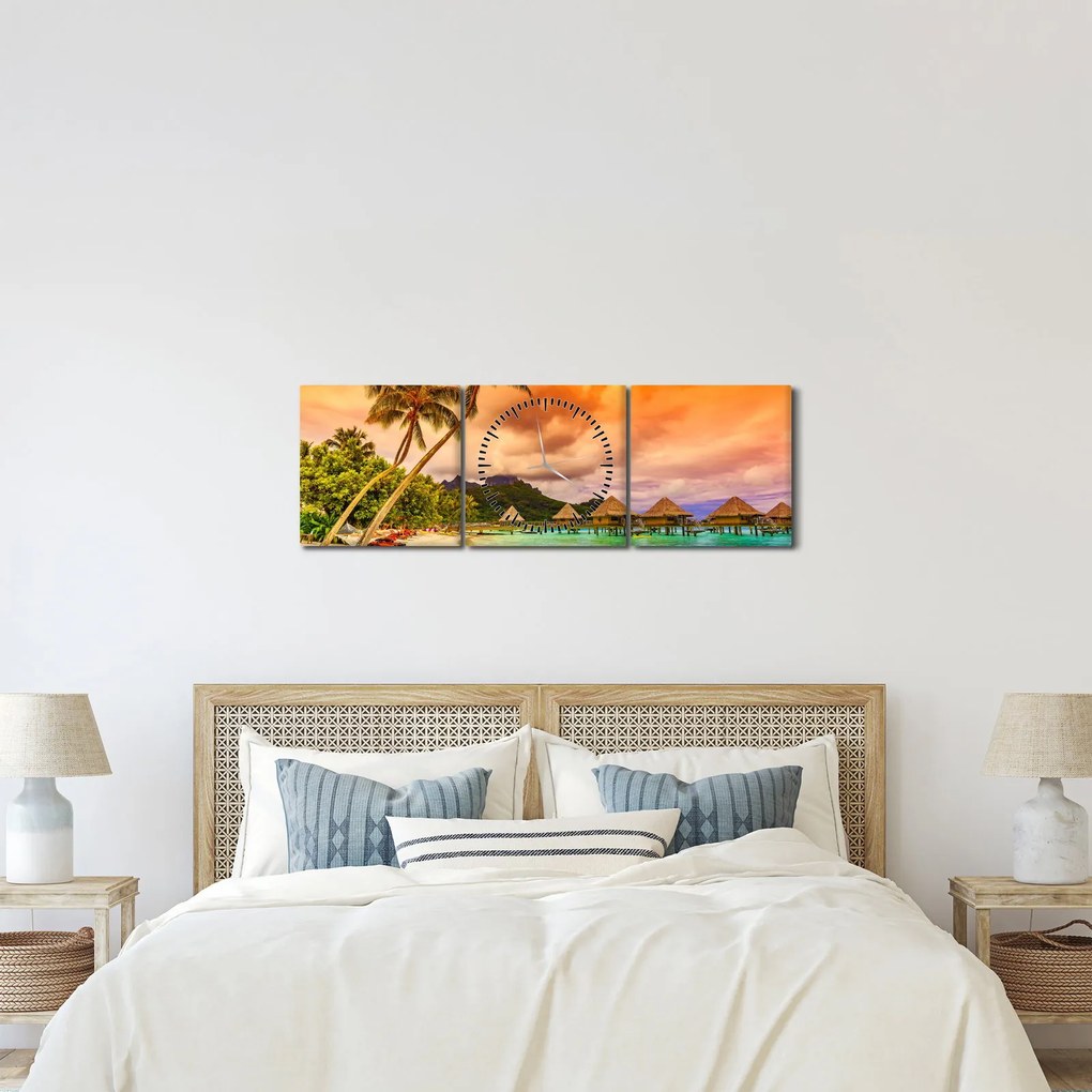 Kép - Bora Bora szigete (órával) (90x30 cm)