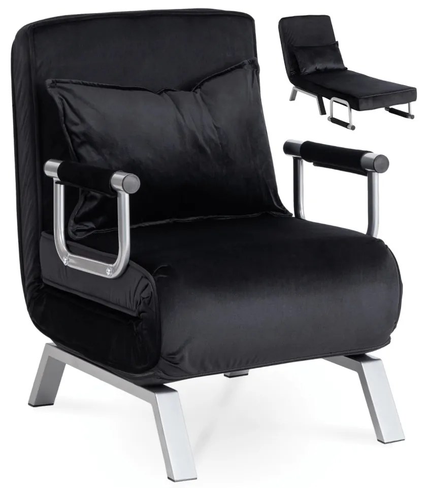 Ágyazható Fotel BART Fekete Bársony Kárpittal.