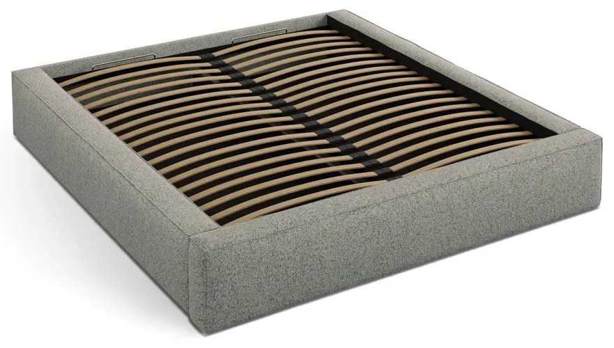 Zöld kárpitozott ágyneműtartós franciaágy ágyráccsal 200x200 cm Simon – Micadoni