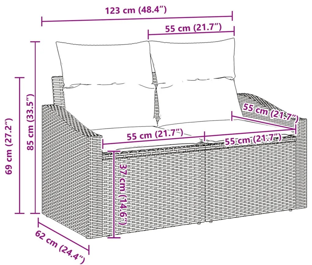 Kerti Kanapé Szett 11 pcs Világosszürke Poli rattan