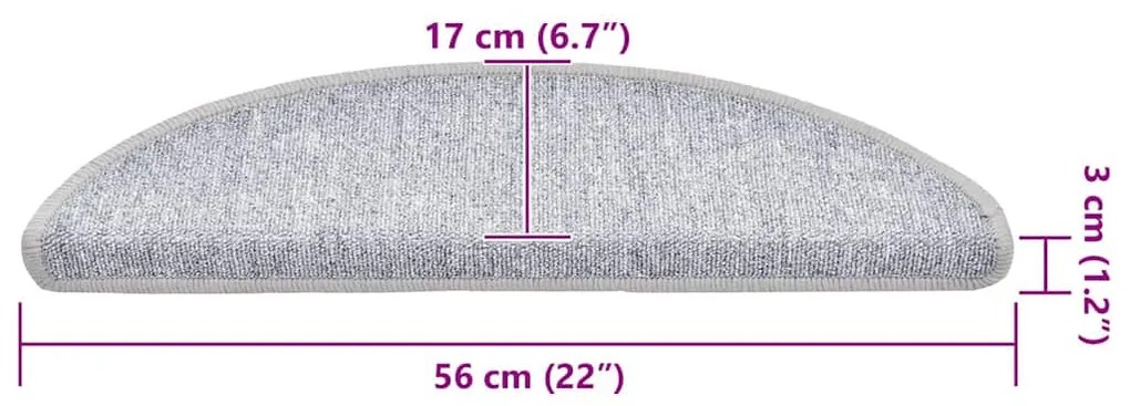 20 db világosszürke félkör alakú lépcsőszőnyeg 56 x 17 x 3 cm