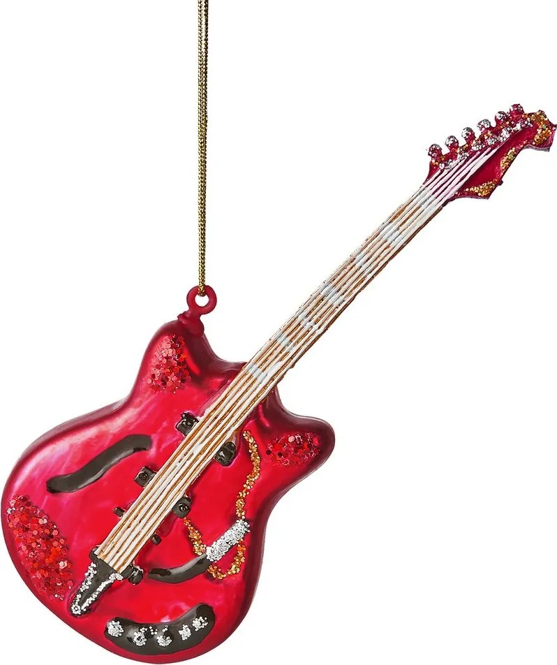 HANG ON üveg karácsonyfadísz piros elektromos gitár