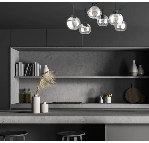 Felületre szerelhető csillár  NESSA 6xE27/60W/230V fekete/átlátszó