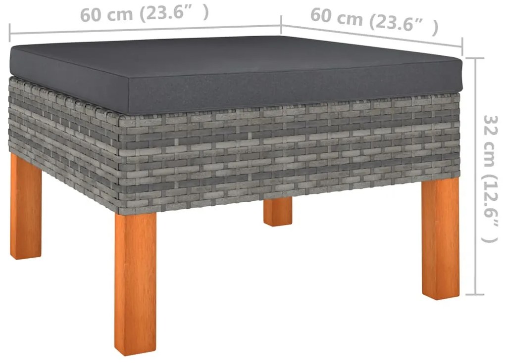 Polyrattan és tömör eukaliptuszfa lábzsámoly