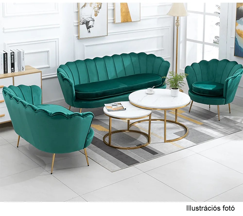 Fotel Art-deco stílusban, smaragd Velvet anyag/gold króm-arany, NOBLIN