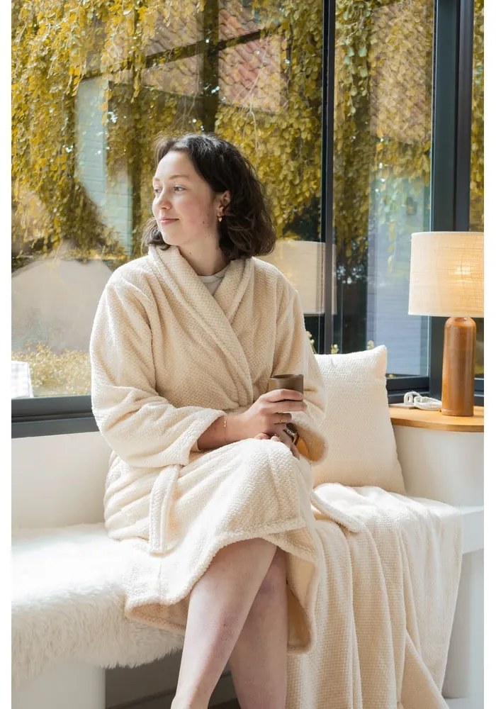 Elefántcsont színű mikroplüss fürdőköpeny L/XL Pippa – Tiseco Home Studio