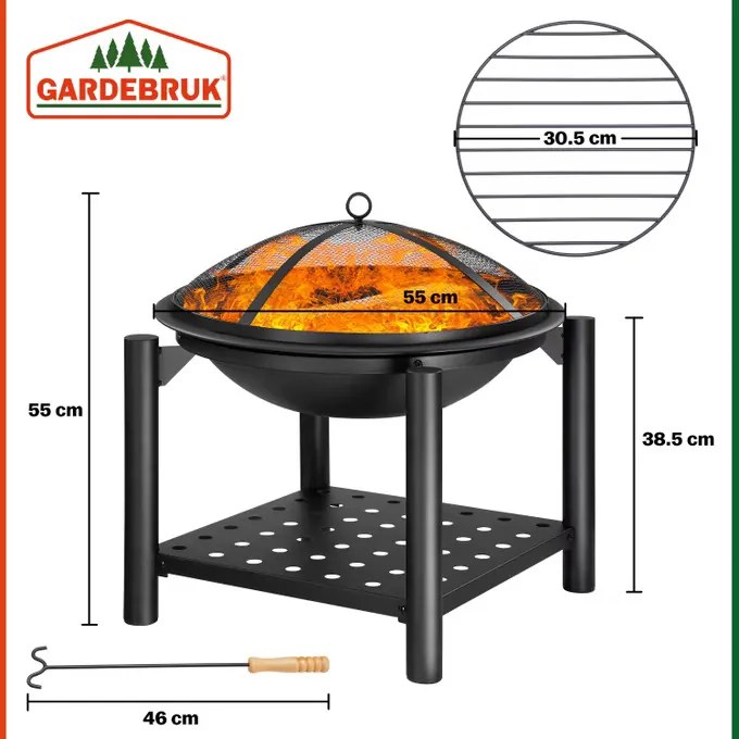 monzana® Kandalló ovális Ø55 cm tárolóhelyiséggel