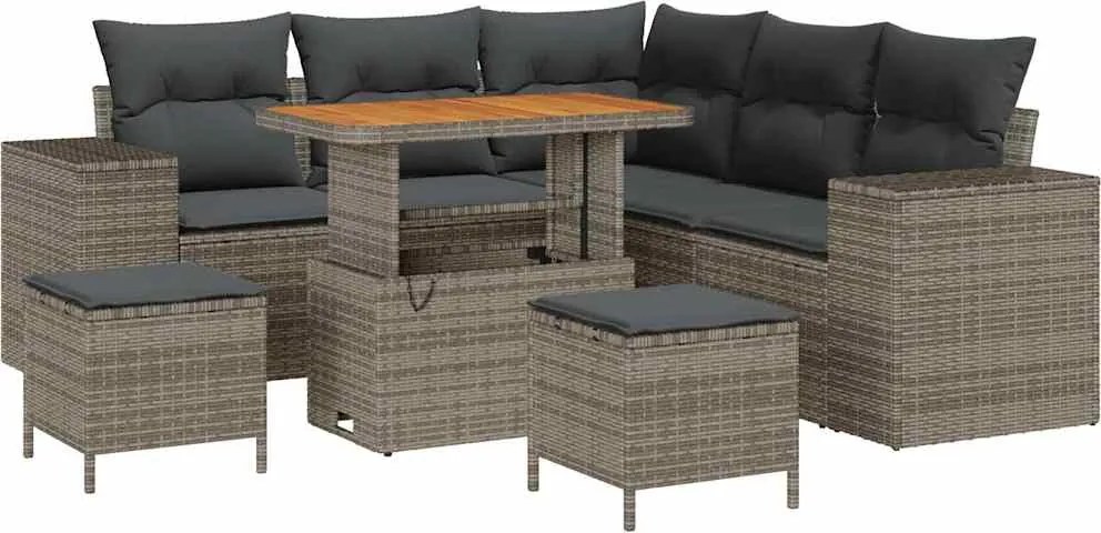 vidaXL Kerti Kanapé Szett párnával tárolóval párnával 8 pcs Szürke