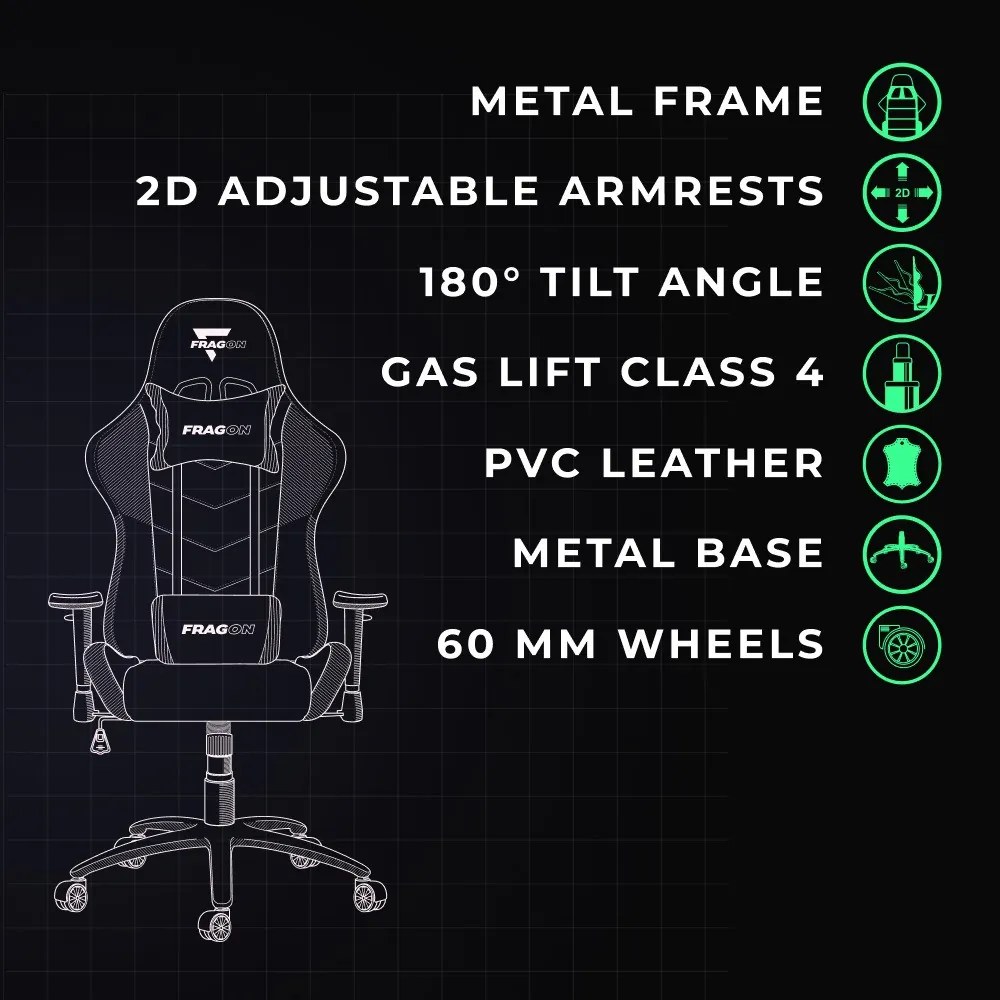 FragON Gamer szék - 2X Series Rev. 2.0, fekete/fehér