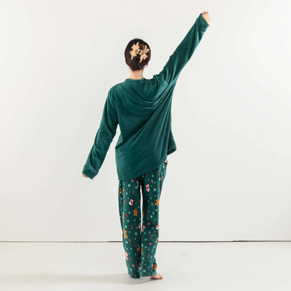 SNOWMAN AND GINGERBREAD zöld mikroplüss pizsama - különböző méretben Méret: L