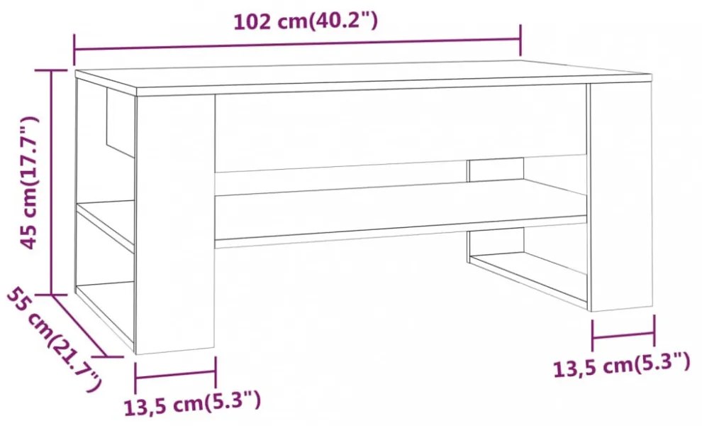 betonszürke szerelt fa dohányzóasztal 102 x 55 x 45 cm