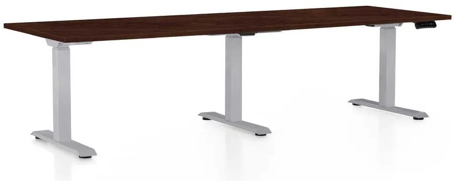 OfficeTech Long állítható magasságú asztal, 240 x 80 cm, szürke alap, wenge