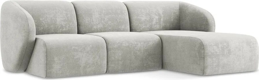 Világosszürke zsenília sarokkanapé (jobb oldali-heverő résszel) Lani – Makamii
