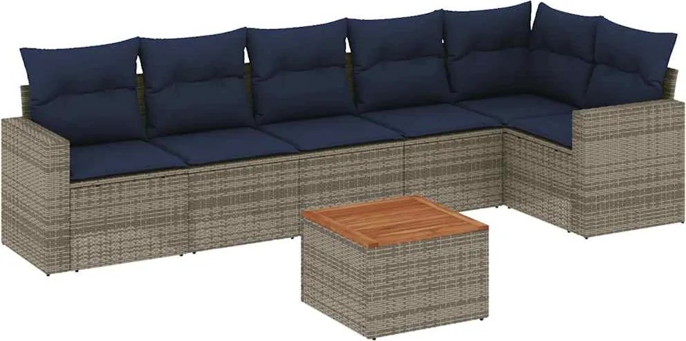 vidaXL 7 részes szürke polyrattan kerti ülőgarnitúra párnákkal
