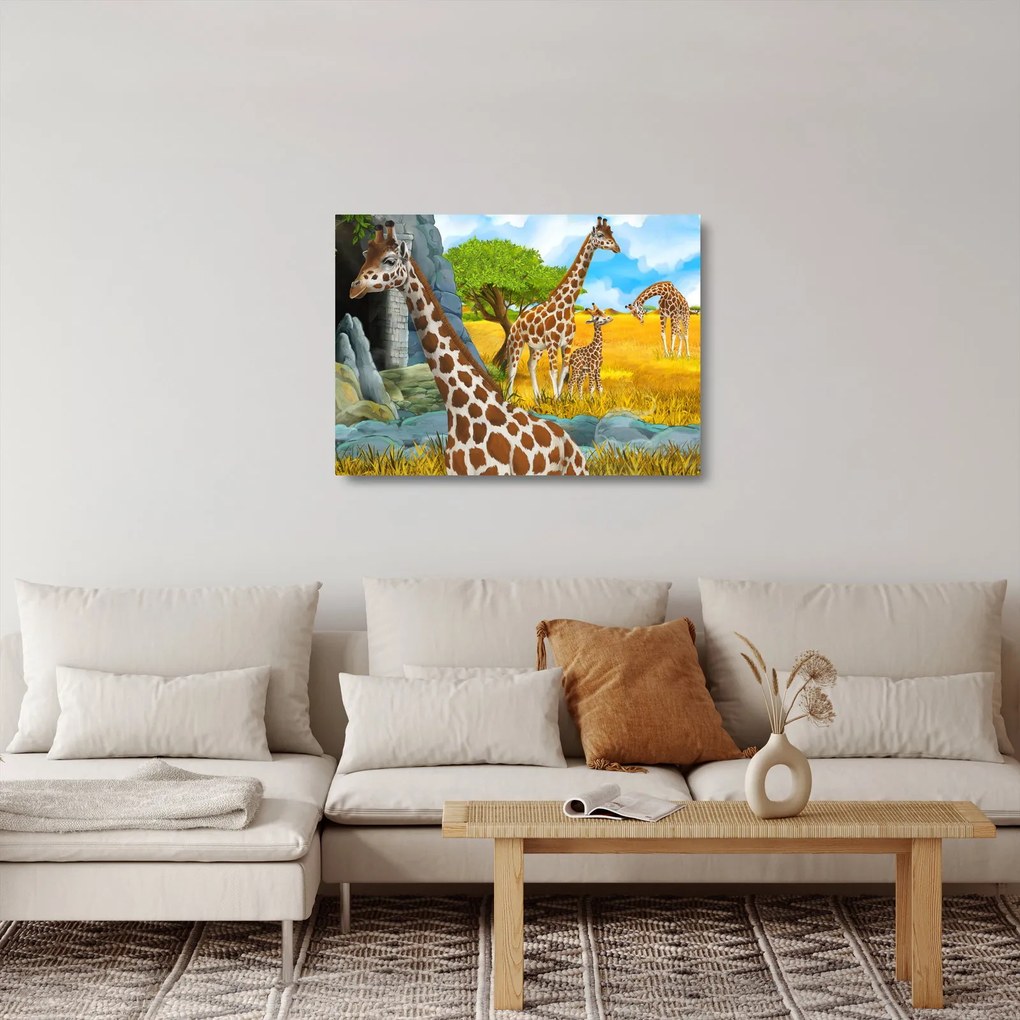 Kép - zsiráf család (üvegen) (70x50 cm)
