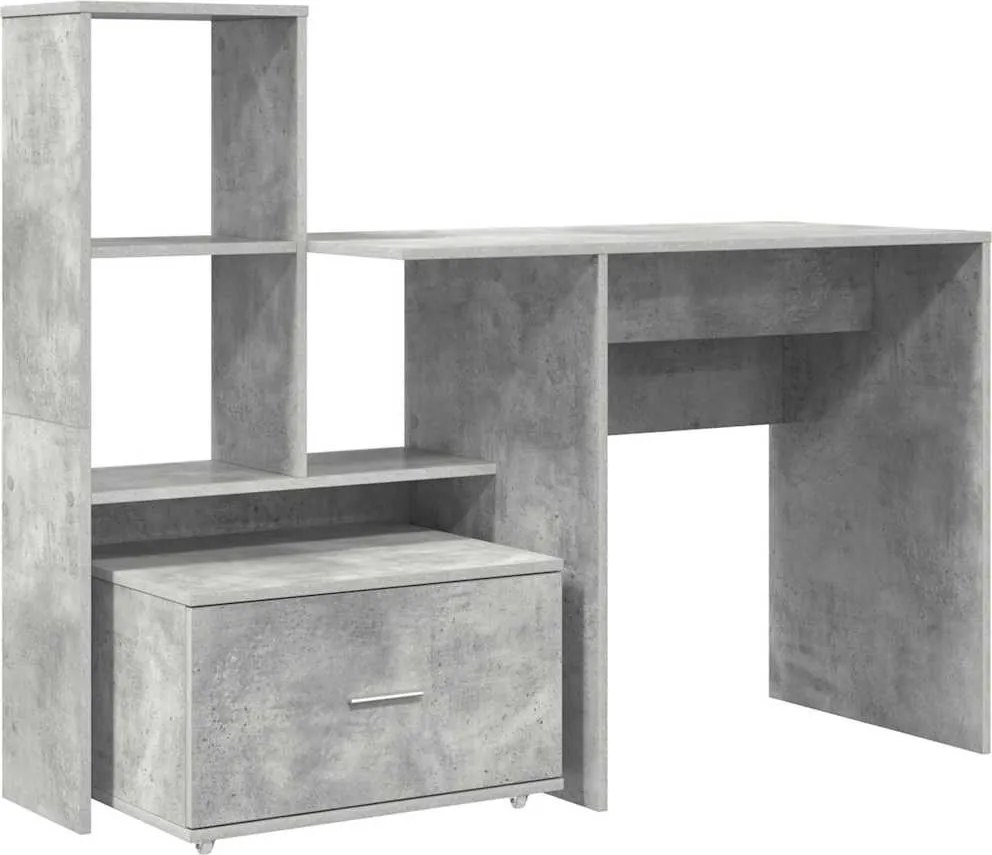 vidaXL Asztal fiókkal Beton Szürke 131,5 x 50 x 106,5 cm Faanyag