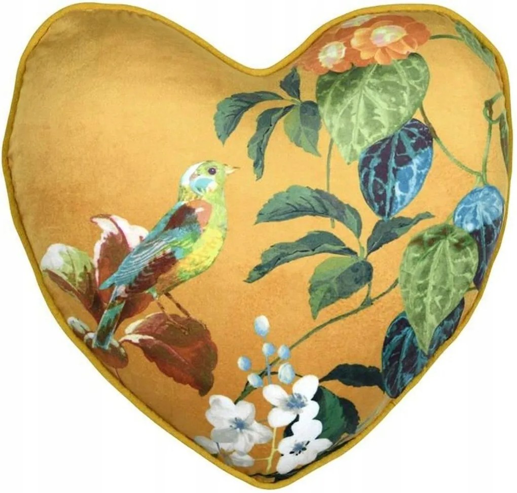 Emmy párna 40x40 cm Dekoratív Puha Mustár Növények Szív