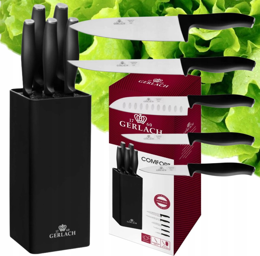 Gerlach Comfort 5 Részes Készlet Tömbben Konyhai Kések Kés Készlet Éles Premium