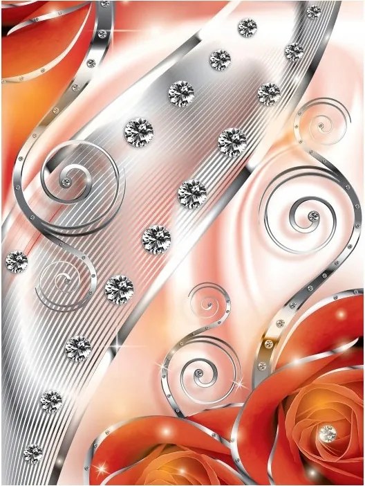 Fotótapéta Rózsák fém gyémánt narancs-piros vinil 184x254 +ragasztó