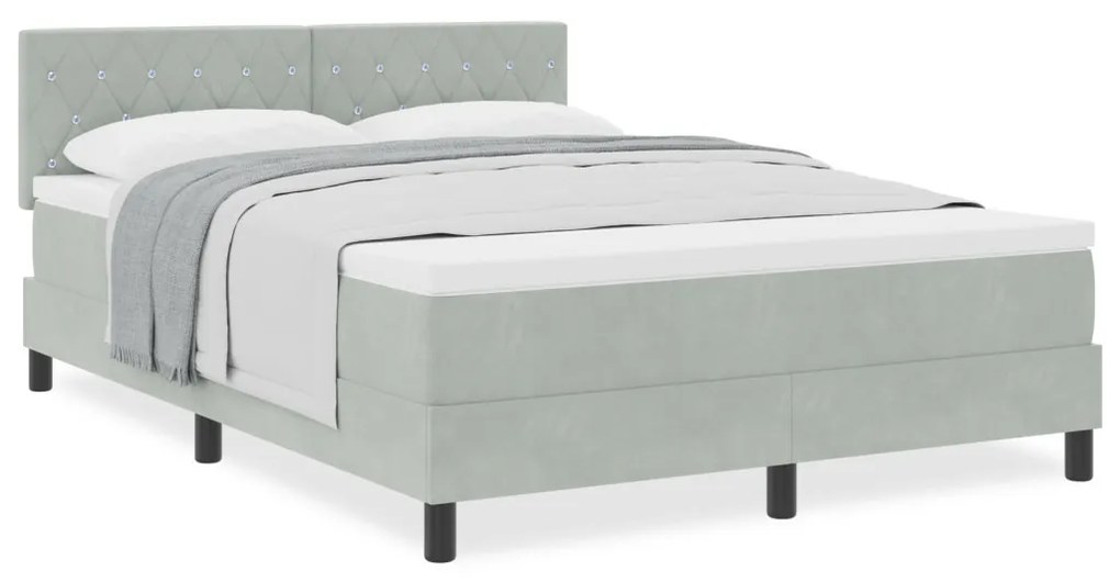 Boxspring Ágy Matrac Tiszta Szürke 140x190 cm Bársony