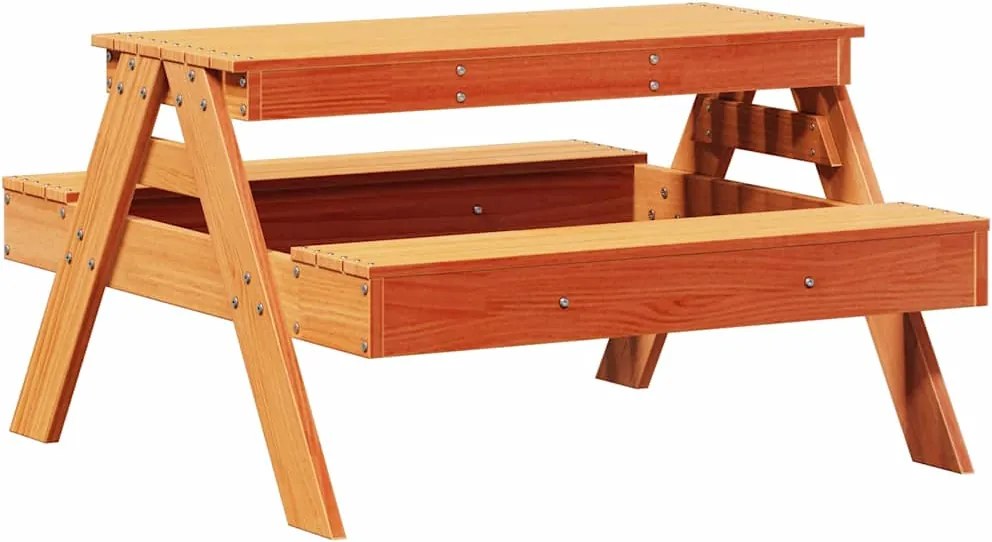 vidaXL tömör fenyőfa viaszbarna piknikasztal gyerekeknek 88x97x52 cm