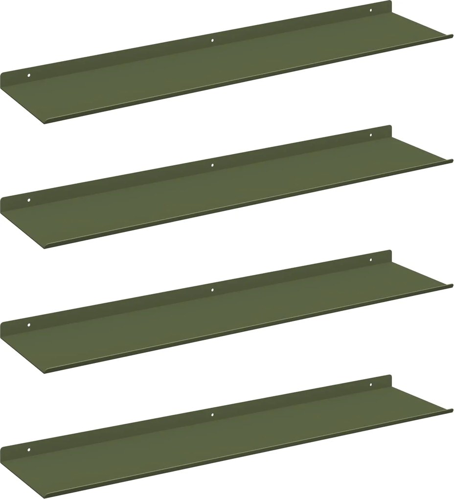 vidaXL Lebegő polc 4 pcs Olajzöld 80 x 18 x 2,5 cm Acél