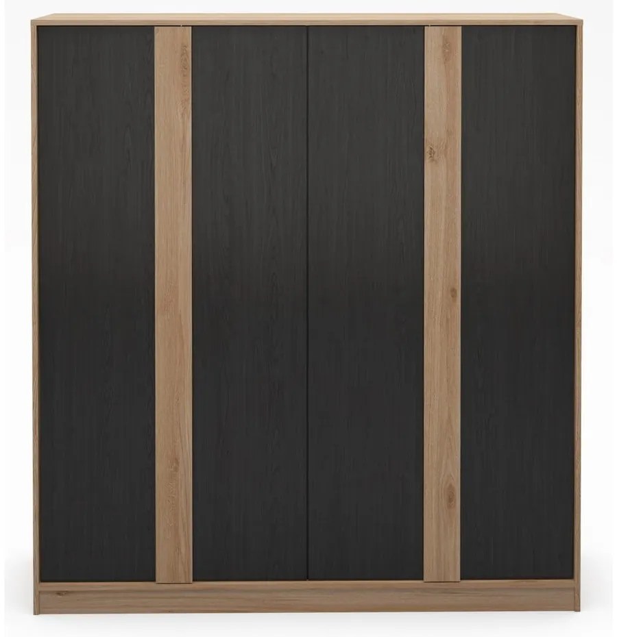 Fekete-natúr színű ruhásszekrény tölgyfa dekorral 180x197,5x53 cm Dennis – Marckeric