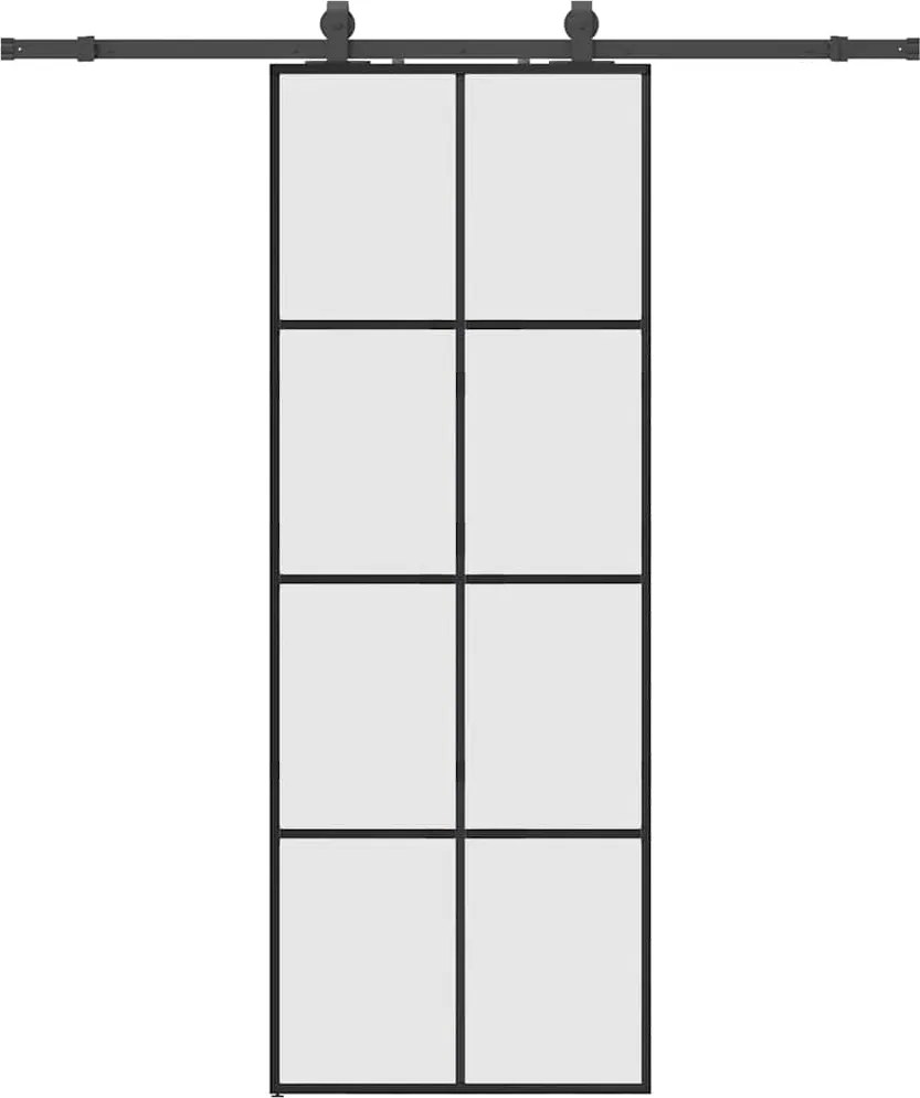 vidaXL fekete ESG üveg tolóajtó fémszerelvény-szettel 76x205 cm
