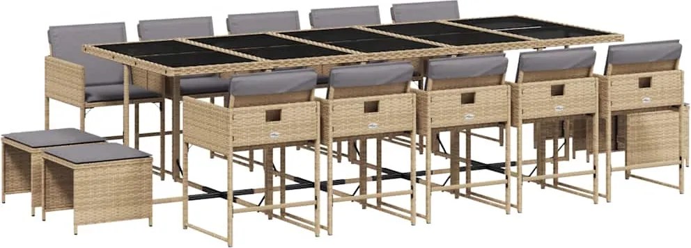 vidaXL 15 részes vegyes bézs polyrattan kerti étkezőgarnitúra párnával