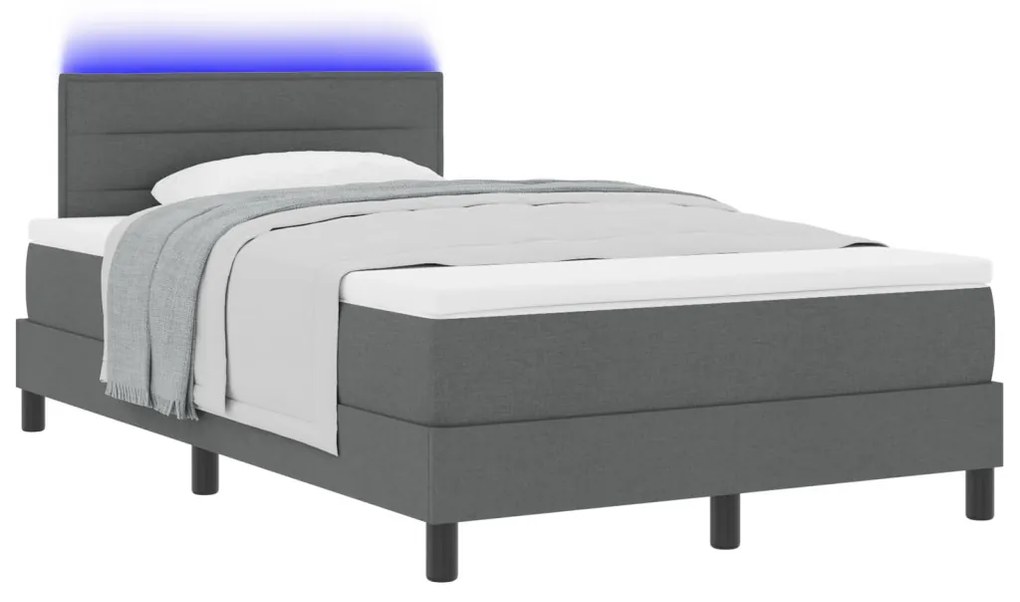 Box Spring Ágy Matraccal és LED Sötétszürke 120x190 cm Szövet