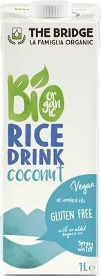 Növényi ital, bio, dobozos, 1 l, THE BRIDGE, rizs, kókuszos (KHTEJBRK)
