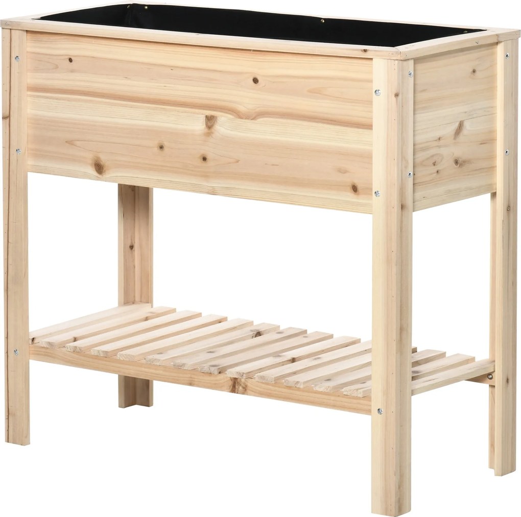 Outsunny Magasított Városi Kert Polccal 90x40x81 cm Ültetőasztal Természetes Fából, Nem Szőtt Anyaggal Növények és Virágok Kultiválásához | Aosom