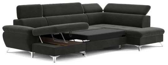 CATANIA U alakú, jobbos, grafit sarok ülőgarnitúra tárolóval, ággyá nyitható