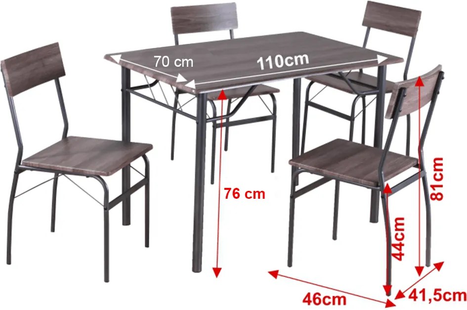 Étkezőgarnitúra, barna/fekete, GIROL SET 1+4