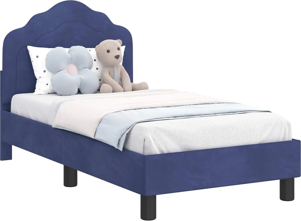 vidaXL Gyerekágy keret fejtámlával Rendőrségi kék 70 x 140 cm Bársony