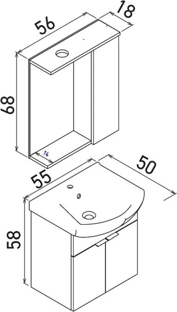 Purus mosdószekrény, 55 cm – TR785PNC1681