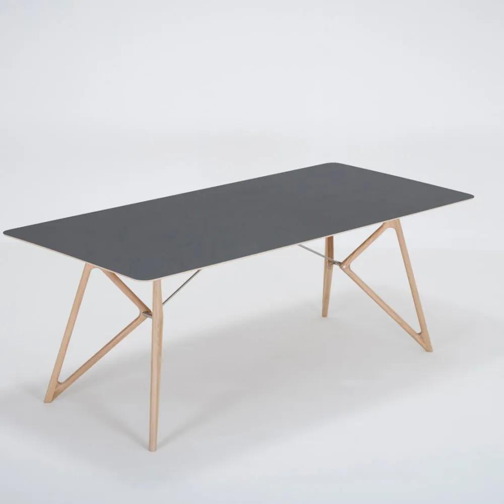 Tink tömör tölgyfa étkezőasztal fekete asztallappal, 200 x 90 cm - Gazzda