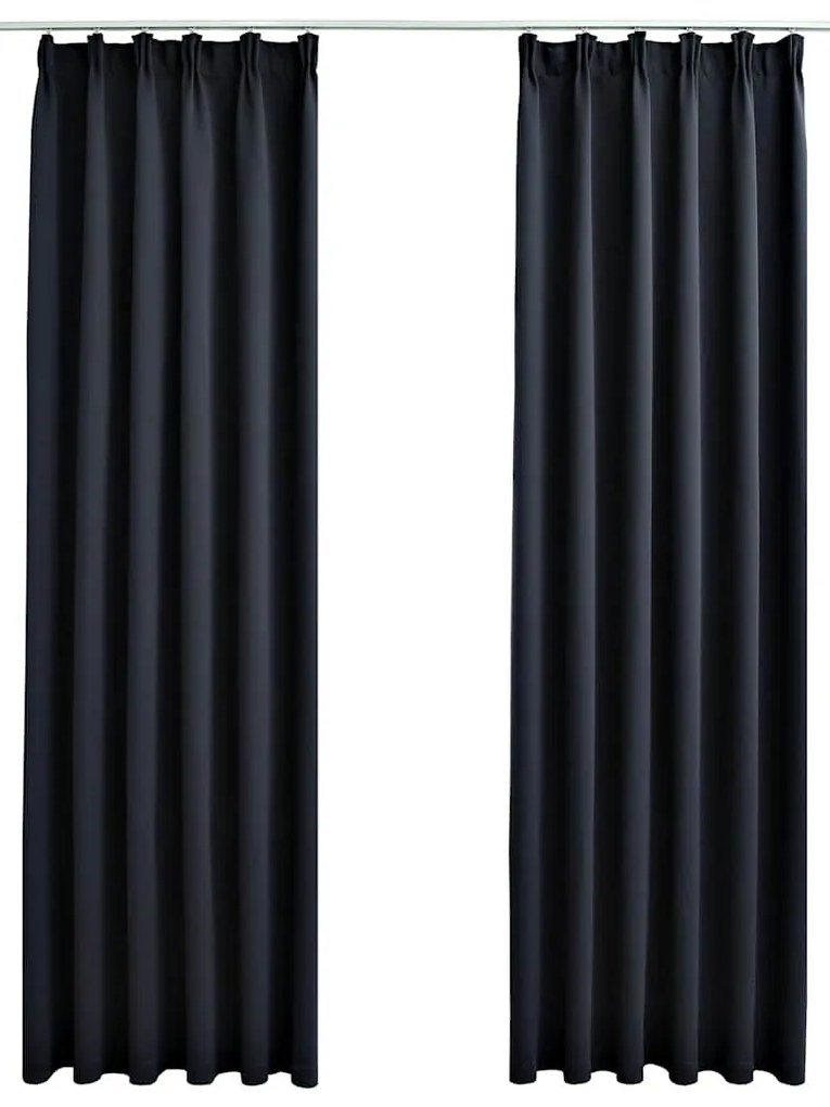 2 db antracitszürke sötétítőfüggöny kampókkal 140 x 225 cm