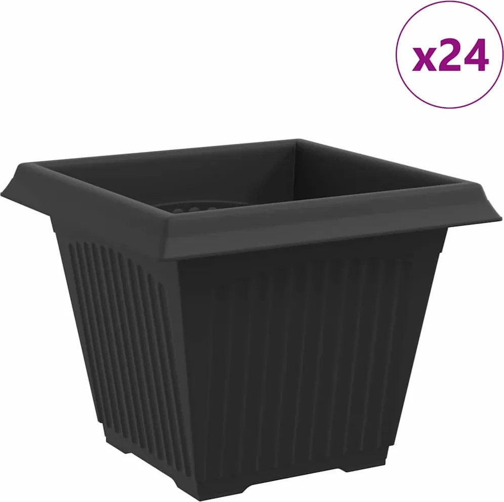 vidaXL Négyzet Virágcserép 24 pcs Fekete 38 x 38 x 30 cm Műanyag