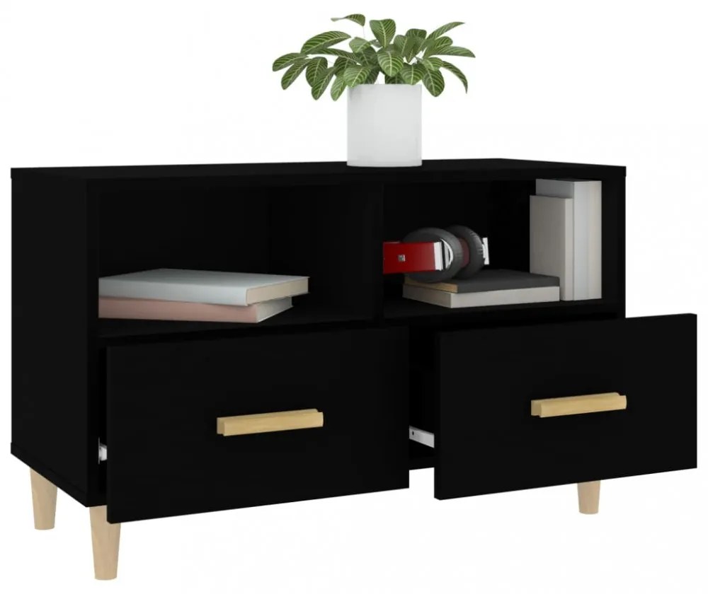 fekete szerelt fa TV-szekrény 80 x 36 x 50 cm