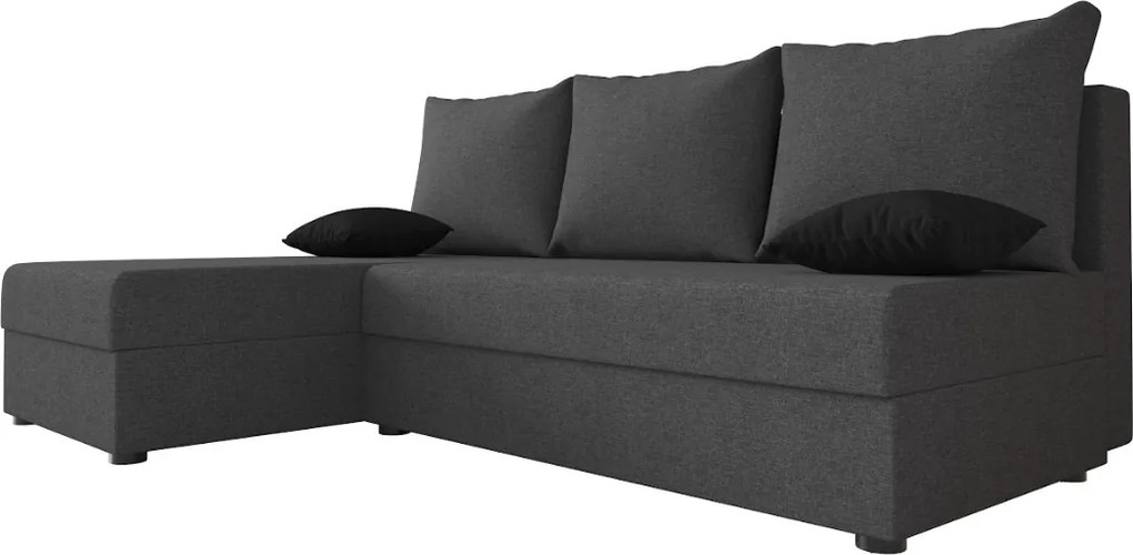 Ágyazható, kétoldalas L alakú kanapé VALERIO SLIM 200x140 cm, sötétszürke színű + 2 db díszpárna INGYEN