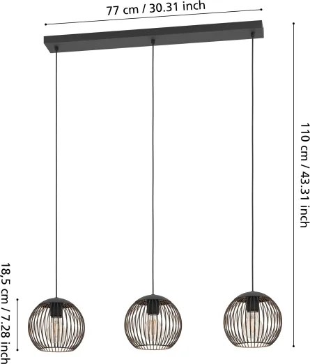 Eglo 901869 - Zsinóros csillár ALMANZORA 3xE27/60W/230V fekete