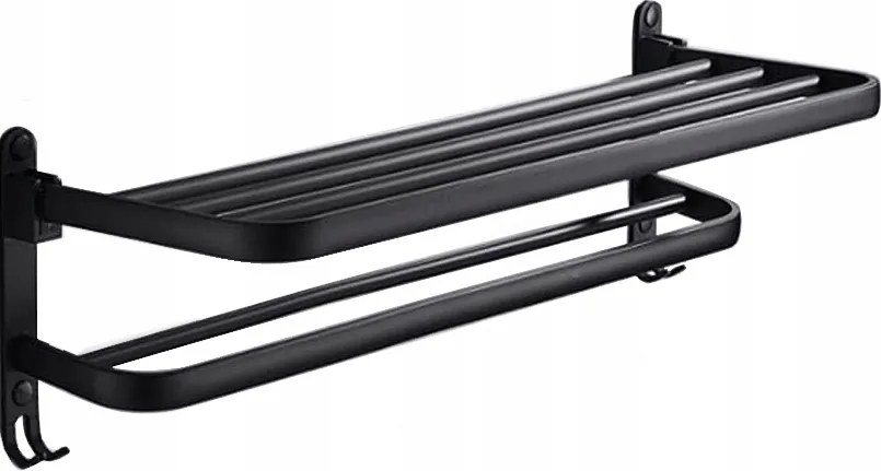 Fürdőszobai Akasztó Törölközőtartó Polccal Alumínium 60 CM Fekete Loft Black